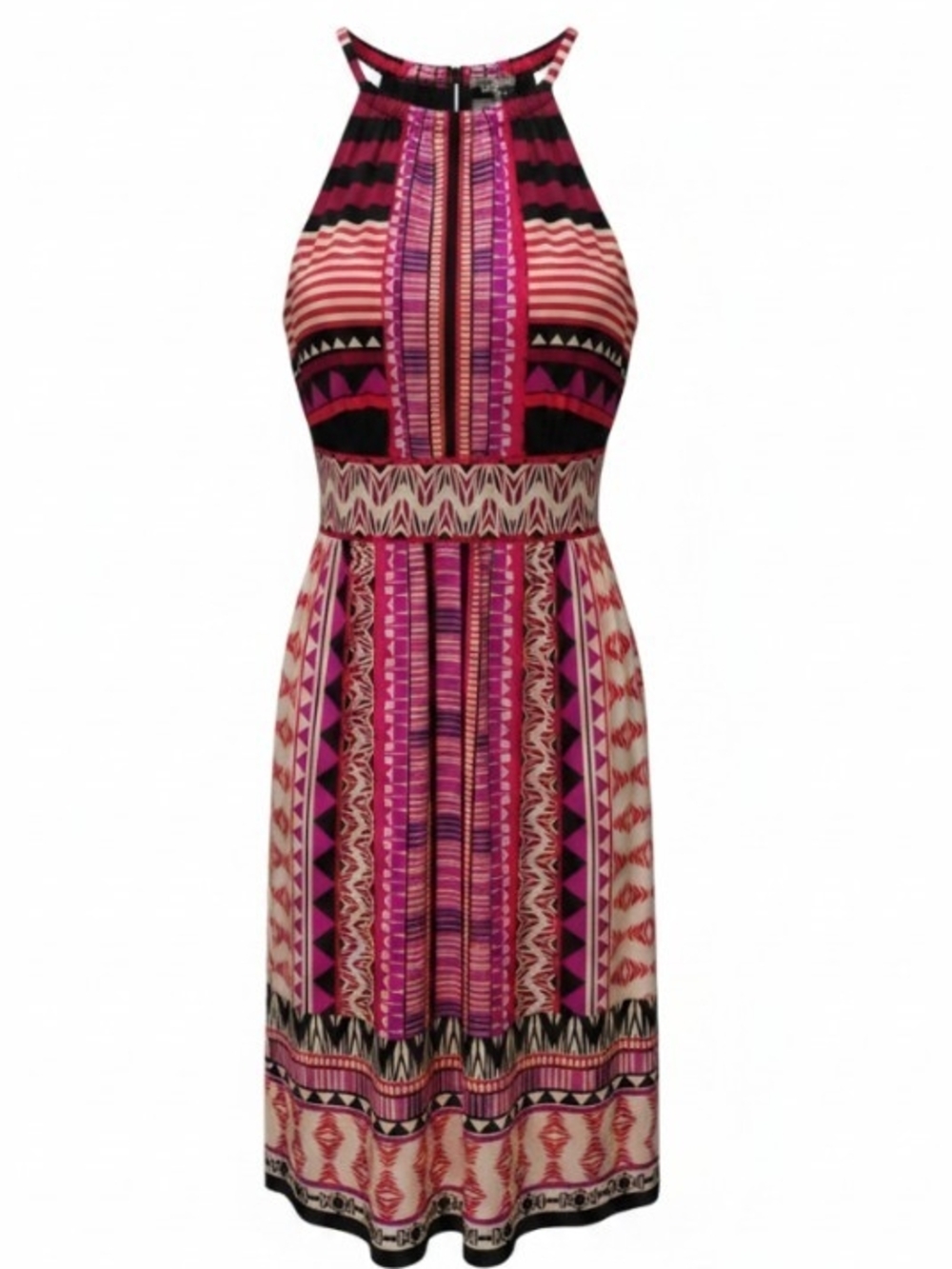 Roz & Ali Pink Tribal Halter Midi Dress Keyhole SZ 6
